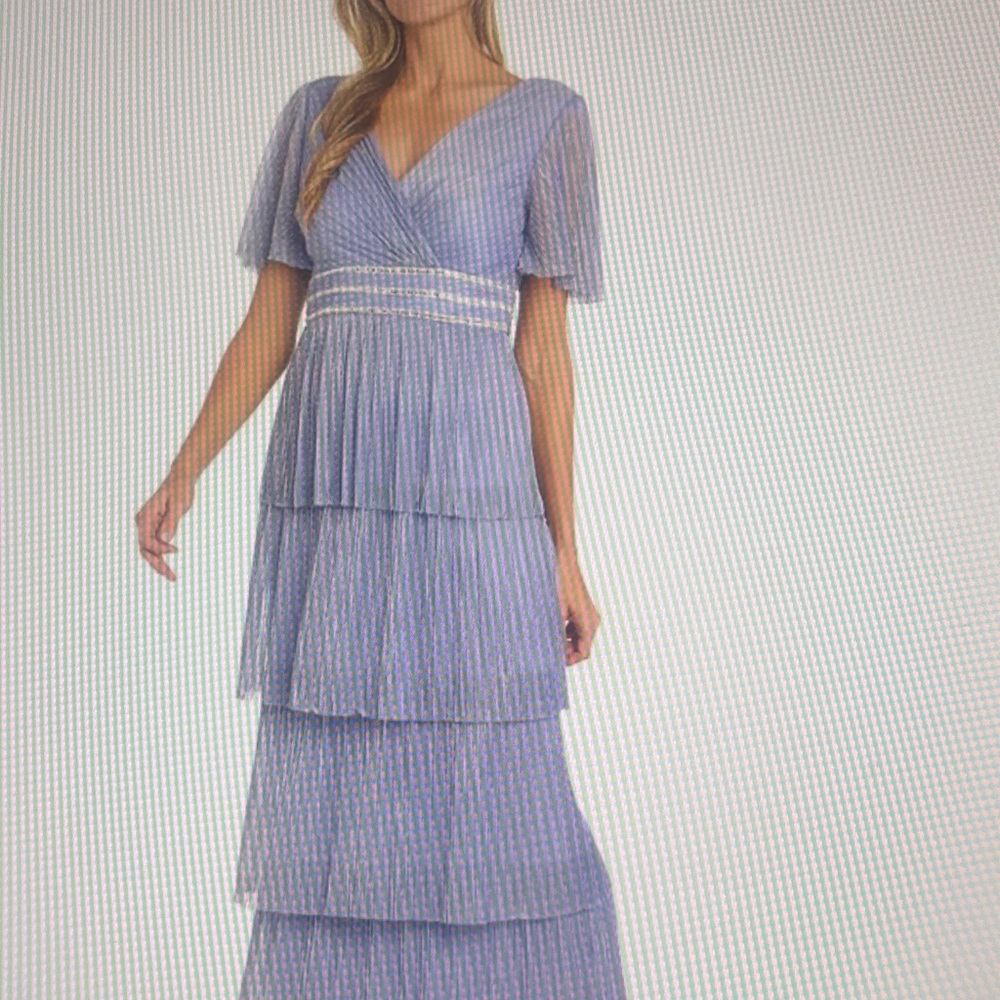 NWT Women’s R & M Richards Tiered Rhinestones
 Waist Pleated Gown. Size 14 Plus